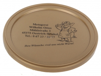 Dosen-Kunststoffschnappdeckel Gold |  Größe 2: Außenmaß = Ø 103 mm/Innenmaß = Ø 99 mm  | mit Druck